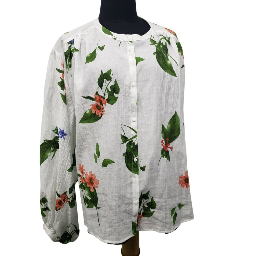 Scoop Womens White Floral Crinkle Gauze Shirt with Blouson Sleeves XXL 20 - Picture 7 of 15